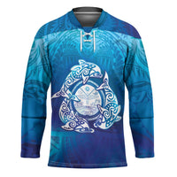 Marshall Islands Manit Day Hockey Jersey Tribal Dolphin With Marshall Seal LT05 Unisex Blue - Polynesian Pride