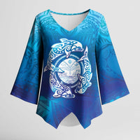 Marshall Islands Manit Day Kimono Sleeve Blouse Tribal Dolphin With Marshall Seal - Polynesian Pride