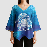 Marshall Islands Manit Day Kimono Sleeve Blouse Tribal Dolphin With Marshall Seal - Polynesian Pride