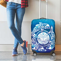 Marshall Islands Manit Day Luggage Cover Tribal Dolphin With Marshall Seal - Polynesian Pride
