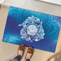 Marshall Islands Manit Day Rubber Doormat Tribal Dolphin With Marshall Seal - Polynesian Pride
