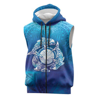 Marshall Islands Manit Day Sleeveless Zip Hoodie Tribal Dolphin With Marshall Seal - Polynesian Pride