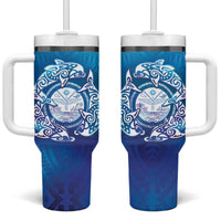 Marshall Islands Manit Day Tumbler With Handle Tribal Dolphin With Marshall Seal - Polynesian Pride
