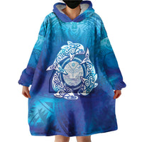 Marshall Islands Manit Day Wearable Blanket Hoodie Tribal Dolphin With Marshall Seal - Polynesian Pride