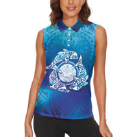 Marshall Islands Manit Day Women Sleeveless Polo Shirt Tribal Dolphin With Marshall Seal - Polynesian Pride