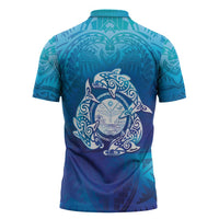 Marshall Islands Manit Day Zipper Polo Shirt Tribal Dolphin With Marshall Seal LT05 - Polynesian Pride
