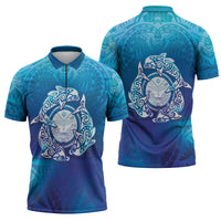 Marshall Islands Manit Day Zipper Polo Shirt Tribal Dolphin With Marshall Seal LT05 - Polynesian Pride