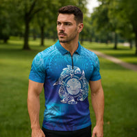 Marshall Islands Manit Day Zipper Polo Shirt Tribal Dolphin With Marshall Seal LT05 - Polynesian Pride