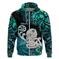 Aotearoa New Zealand Hoodie Paua Shell Fern Koru With Maori Hei Tiki LT05 Zip Hoodie Green - Polynesian Pride