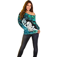 Personalized Aotearoa New Zealand Off Shoulder Sweater Paua Shell Fern Koru With Maori Hei Tiki LT05 - Polynesian Pride