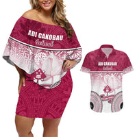 Adi Cakobau School Couples Matching Off Shoulder Short Dress and Hawaiian Shirt 75th Anniversary LT05 Pink - Polynesian Pride