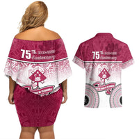 Adi Cakobau School Couples Matching Off Shoulder Short Dress and Hawaiian Shirt 75th Anniversary LT05 - Polynesian Pride
