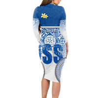 Personalized International School Suva Long Sleeve Bodycon Dress With Fijian Tapa Pattern LT05 - Polynesian Pride