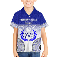 Personalized Queen Victoria School Family Matching Off Shoulder Long Sleeve Dress and Hawaiian Shirt With Fijian Tapa Pattern LT05 Son's Shirt Blue - Polynesian Pride
