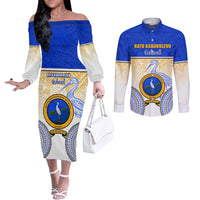 Personalized Ratu Kadavulevu School Couples Matching Off The Shoulder Long Sleeve Dress and Long Sleeve Button Shirts With Fijian Tapa Pattern LT05 Blue - Polynesian Pride