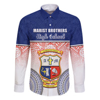 Personalized Marist Brothers High School Family Matching Long Sleeve Bodycon Dress and Hawaiian Shirt With Fijian Tapa Pattern LT05 Dad's Shirt - Long Sleeve Blue - Polynesian Pride
