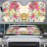 Hawaii Palaka Auto Sun Shade Yellow Tribal Pattern With Tropical Flowers - Polynesian Pride