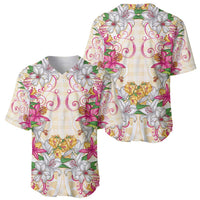 Hawaii Palaka Baseball Jersey Yellow Tribal Pattern With Tropical Flowers - Polynesian Pride