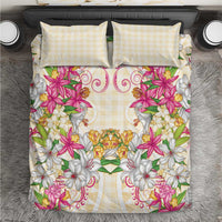 Hawaii Palaka Bedding Set Yellow Tribal Pattern With Tropical Flowers - Polynesian Pride