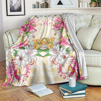 Hawaii Palaka Blanket Yellow Tribal Pattern With Tropical Flowers - Polynesian Pride