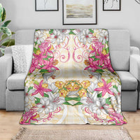 Hawaii Palaka Blanket Yellow Tribal Pattern With Tropical Flowers - Polynesian Pride