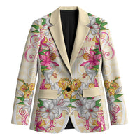Hawaii Palaka Blazer Yellow Tribal Pattern With Tropical Flowers - Polynesian Pride
