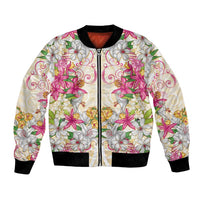 Hawaii Palaka Bomber Jacket Yellow Tribal Pattern With Tropical Flowers LT05 Unisex Yellow - Polynesian Pride
