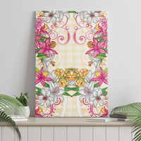 Hawaii Palaka Canvas Wall Art Yellow Tribal Pattern With Tropical Flowers - Polynesian Pride