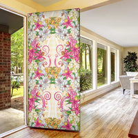Hawaii Palaka Door Cover Yellow Tribal Pattern With Tropical Flowers - Polynesian Pride