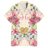 Hawaii Palaka Family Matching Off The Shoulder Long Sleeve Dress and Hawaiian Shirt Yellow Tribal Pattern With Tropical Flowers - Polynesian Pride