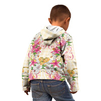Hawaii Palaka Kid Hoodie Yellow Tribal Pattern With Tropical Flowers - Polynesian Pride