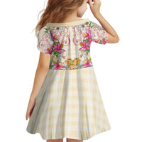 Hawaii Palaka Kid Short Sleeve Dress Yellow Tribal Pattern With Tropical Flowers - Polynesian Pride