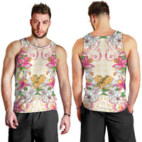 Hawaii Palaka Men Tank Top Yellow Tribal Pattern With Tropical Flowers - Polynesian Pride