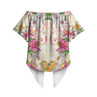 Hawaii Palaka Off Shoulder Wrap Waist Top Yellow Tribal Pattern With Tropical Flowers LT05 - Polynesian Pride
