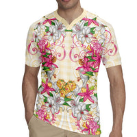 Hawaii Palaka Rugby Jersey Yellow Tribal Pattern With Tropical Flowers - Polynesian Pride