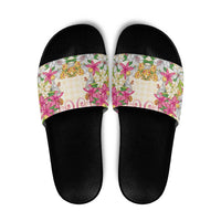 Hawaii Palaka Slide Sandals Yellow Tribal Pattern With Tropical Flowers LT05 Yellow - Polynesian Pride