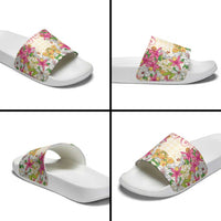 Hawaii Palaka Slide Sandals Yellow Tribal Pattern With Tropical Flowers LT05 - Polynesian Pride