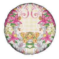 Hawaii Palaka Spare Tire Cover Yellow Tribal Pattern With Tropical Flowers - Polynesian Pride