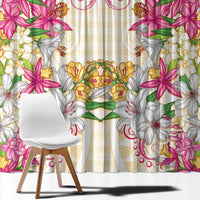 Hawaii Palaka Window Curtain Yellow Tribal Pattern With Tropical Flowers - Polynesian Pride