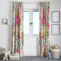 Hawaii Palaka Window Curtain Yellow Tribal Pattern With Tropical Flowers - Polynesian Pride