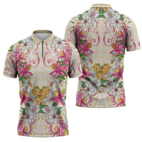 Hawaii Palaka Zipper Polo Shirt Yellow Tribal Pattern With Tropical Flowers LT05 - Polynesian Pride