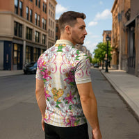 Hawaii Palaka Zipper Polo Shirt Yellow Tribal Pattern With Tropical Flowers LT05 - Polynesian Pride