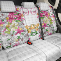 Hawaii Palaka Back Car Seat Cover White Tribal Pattern With Tropical Flowers - Polynesian Pride