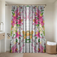 Hawaii Palaka Bathroom Set White Tribal Pattern With Tropical Flowers - Polynesian Pride