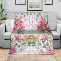 Hawaii Palaka Blanket White Tribal Pattern With Tropical Flowers - Polynesian Pride