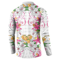 Hawaii Palaka Button Sweatshirt White Tribal Pattern With Tropical Flowers - Polynesian Pride