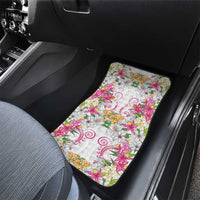 Hawaii Palaka Car Mats White Tribal Pattern With Tropical Flowers - Polynesian Pride