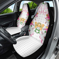 Hawaii Palaka Car Seat Cover White Tribal Pattern With Tropical Flowers - Polynesian Pride