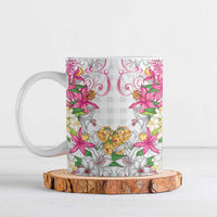 Hawaii Palaka Ceramic Mug White Tribal Pattern With Tropical Flowers - Polynesian Pride