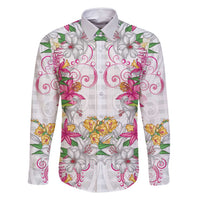 Hawaii Palaka Family Matching Long Sleeve Bodycon Dress and Hawaiian Shirt White Tribal Pattern With Tropical Flowers LT05 Dad's Shirt - Long Sleeve White - Polynesian Pride
